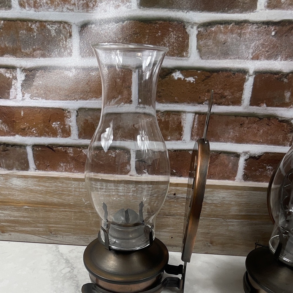 Set 2 Wall Sconce Metal & Clear Glass Hurricane Candle Holders Victorian 12in - Picture 3 of 10